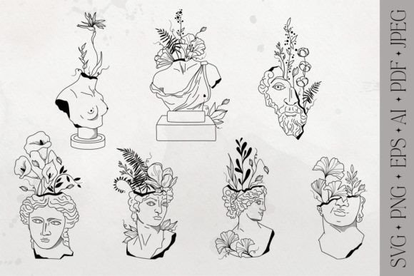 Ancient Floral Greek Statues SVG PNG Review