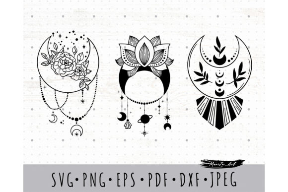 Boho Mystic Floral Moon SVG PNG Bundle for Graphics and Illustrations