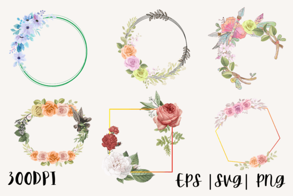 Decorative Watercolor Floral Frames Set: Graphics & Illustrations for Makers