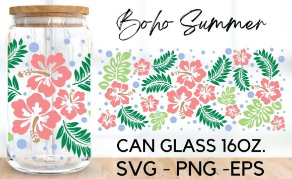Floral Boho Summer Can Glass Wrap Svg: Graphics & Illustrations Review