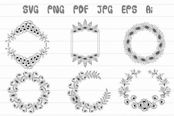 Hand Drawn Boho Round Floral Frame Svg for Graphics