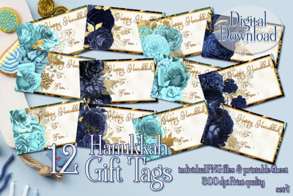 Happy Hanukkah Pretty Floral Gift Tags: Graphics & Illustrations Review