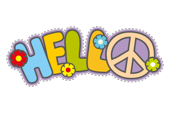 Hello Lettering in Floral Hippie Style for Graphics and Illustrations