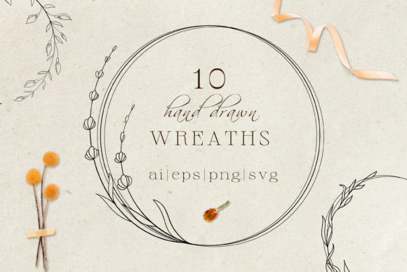 Line Floral Wreaths Collection: Elegant Graphics and Illustrations for Crafters