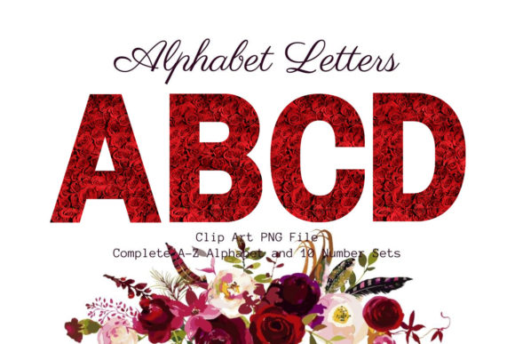 Red Floral Alphabet Sublimation Font for Graphics and Illustrations