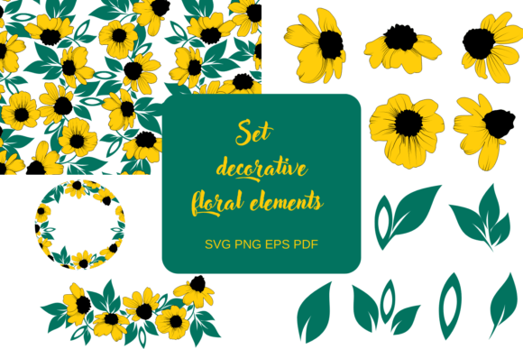 Set Decorative Floral Elements for Graphics and Illustrations