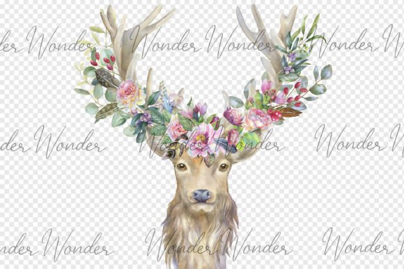 Watercolor Deer Clip Art , Floral Animal: A Designer's Review of Graphics and Illustrations